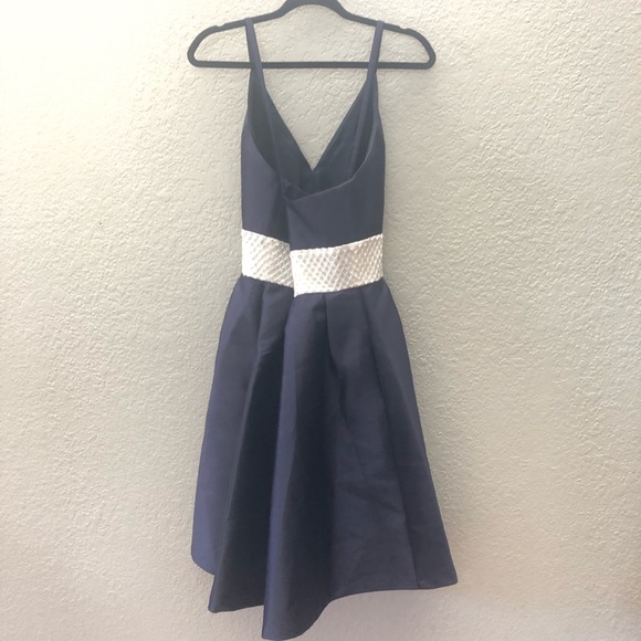 Carmen Marc Valvo Navy Beaded Waist Dress - Picture 3 of 13